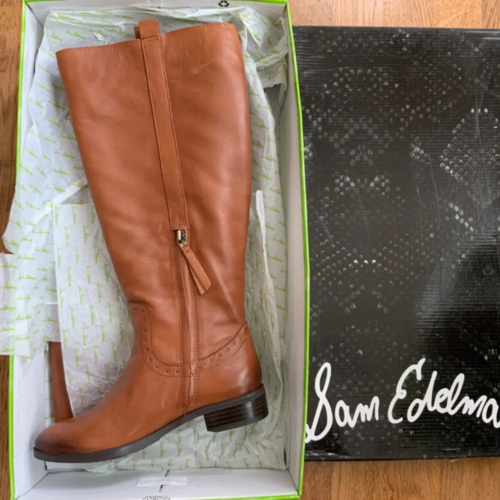 Sam Edelman Women's Prina 2 Whiskey Brown Leather Knee High Riding Boots 6.5